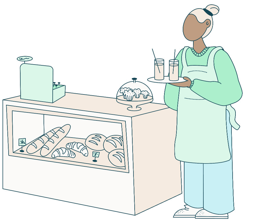 Illustration of barista working at a café