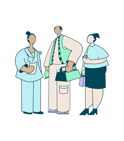 Illustration of a nurse, construction worker and office worker