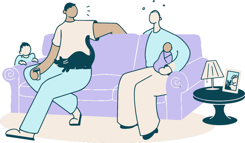 Illustration of family on couch