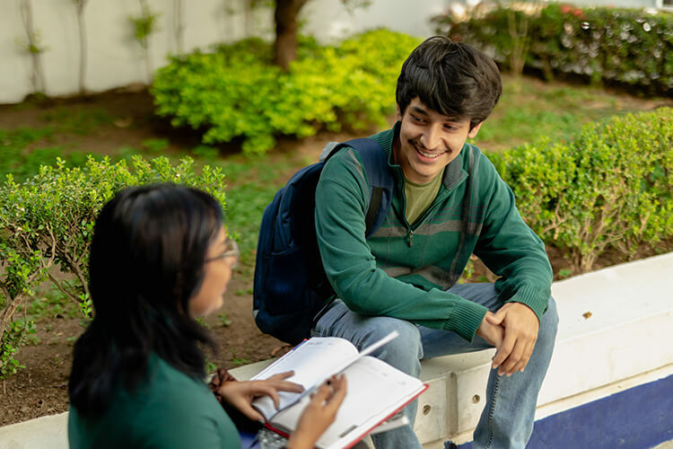 Young students conversing about study and work
